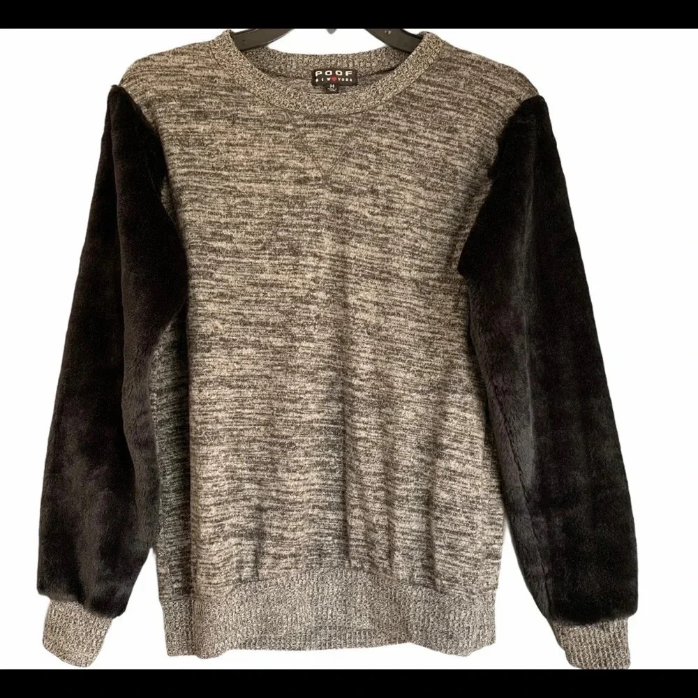 POOF New York Faux Fur Sleeve Sweater Top